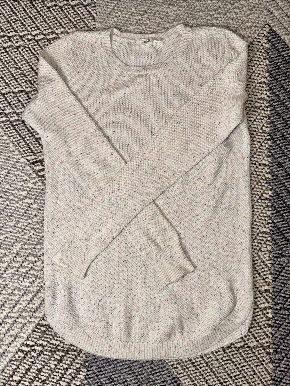 GAP Cream Speckled Crewneck Sweater with Multicolor Flecks — S Tall